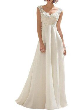 Off White Lace Double V Neck Sleeveless Wedding Dress Gown Size 2